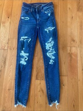 American Eagle Outfitters Distressed Dark Blue Skinny Jeans